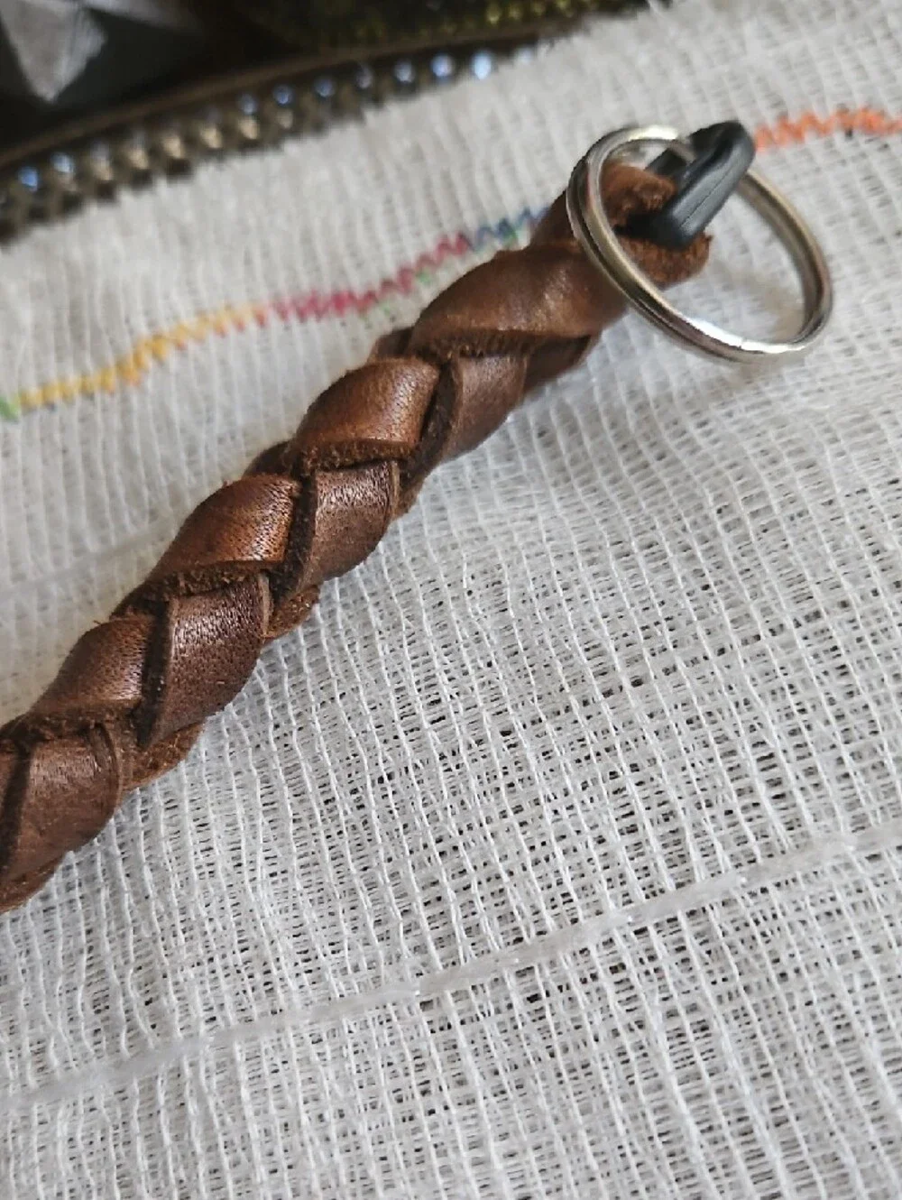 Hand Crafted Braided Genuine Leather Brown Keychain New GIFTED